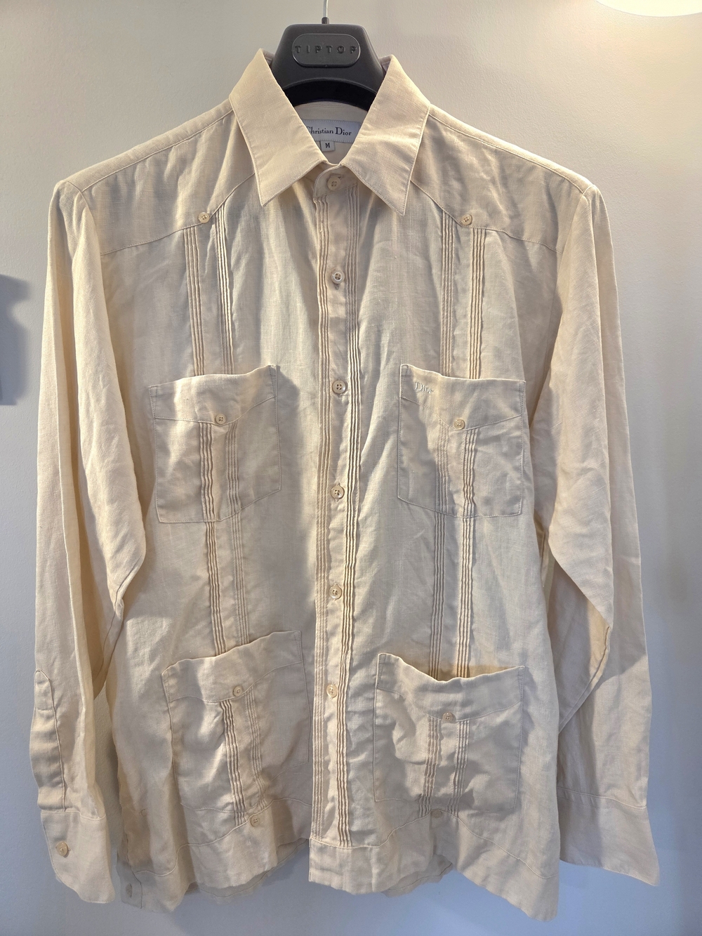 Christian Dior 100% Linen Button-Up Shirt in Cream Size :M (US 4-6)